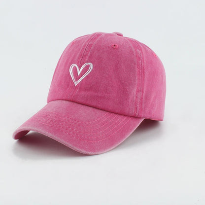 Love Heart Embroidery Washed Baseball Cap