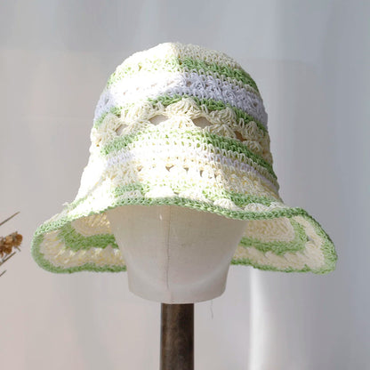 Handmade Rainbow Woven Japanese Straw Bucket Hat