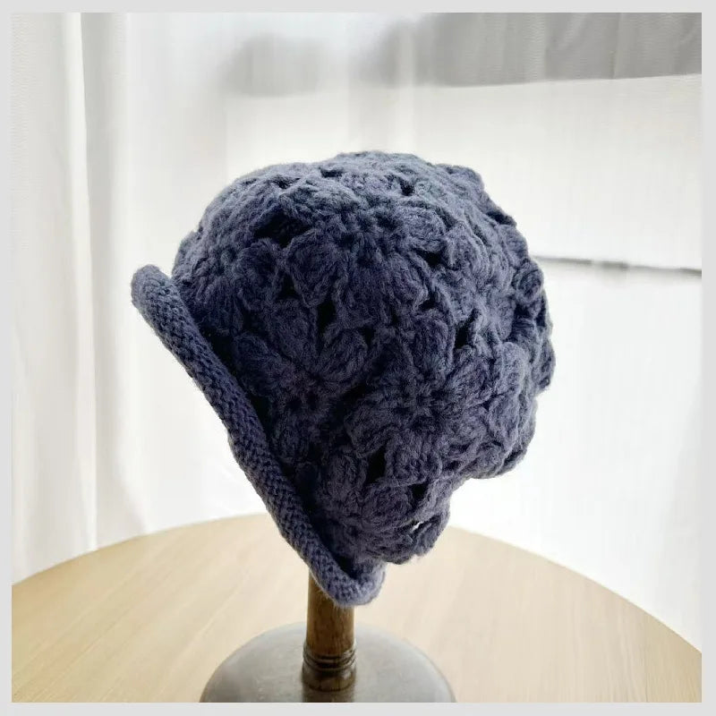 Korean Winter Handmade Floral Crochet Bucket Hat