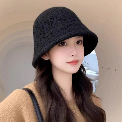 Lamb Wool Solid Warm Winter Bucket Hat