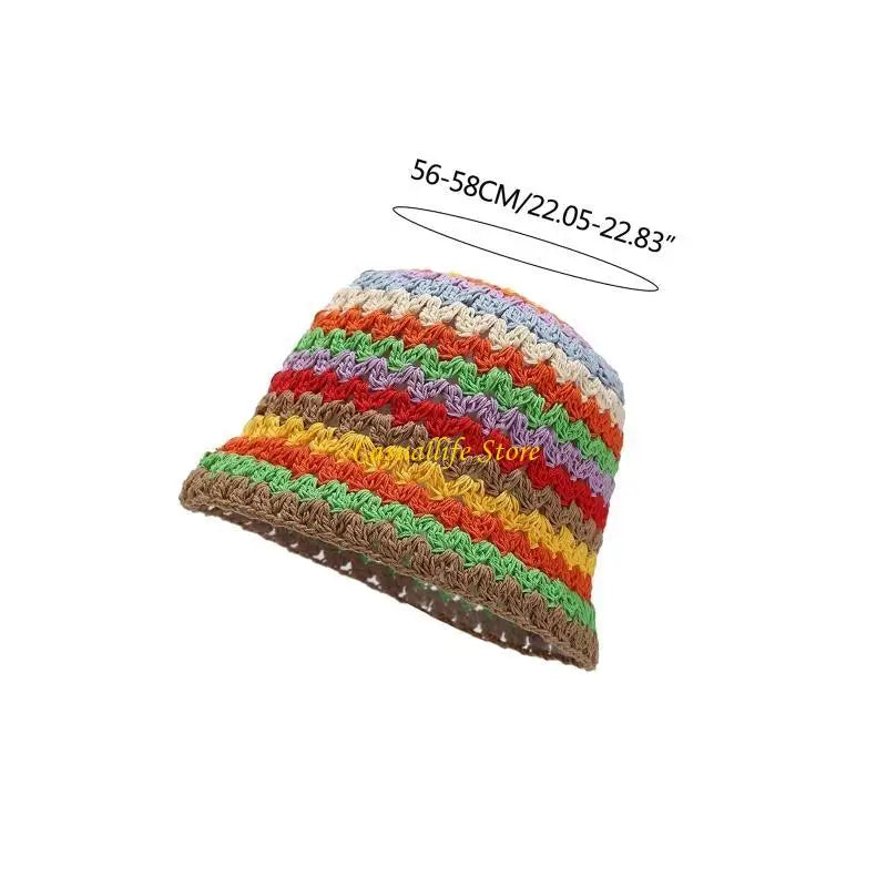 Summer Rainbow Color Crochet Sunshade Bucket Hat