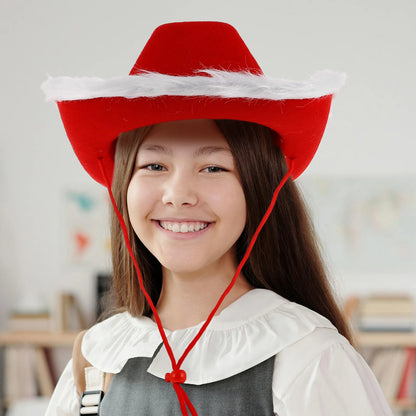 Red Western Cowgirl Hat with White Brim