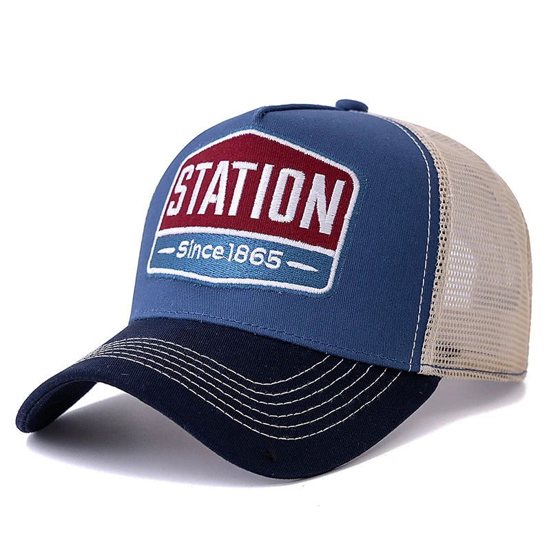 Station Letter Mesh Trucker Baseball Cap