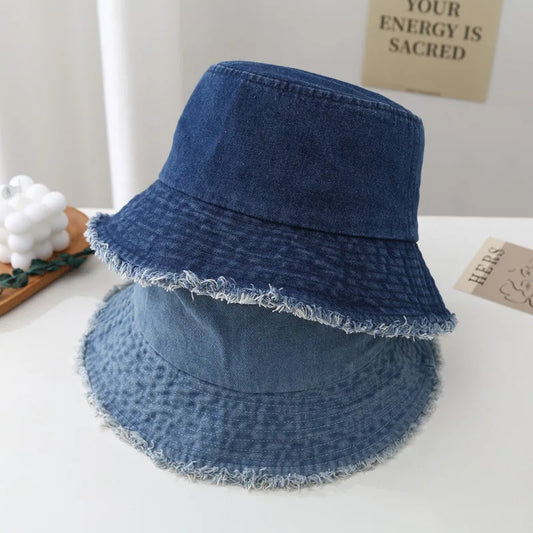 Vintage Fringed Denim Washable Bucket Hat