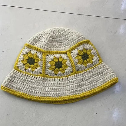 New Korean Handmade Crochet Flower Bucket Hat