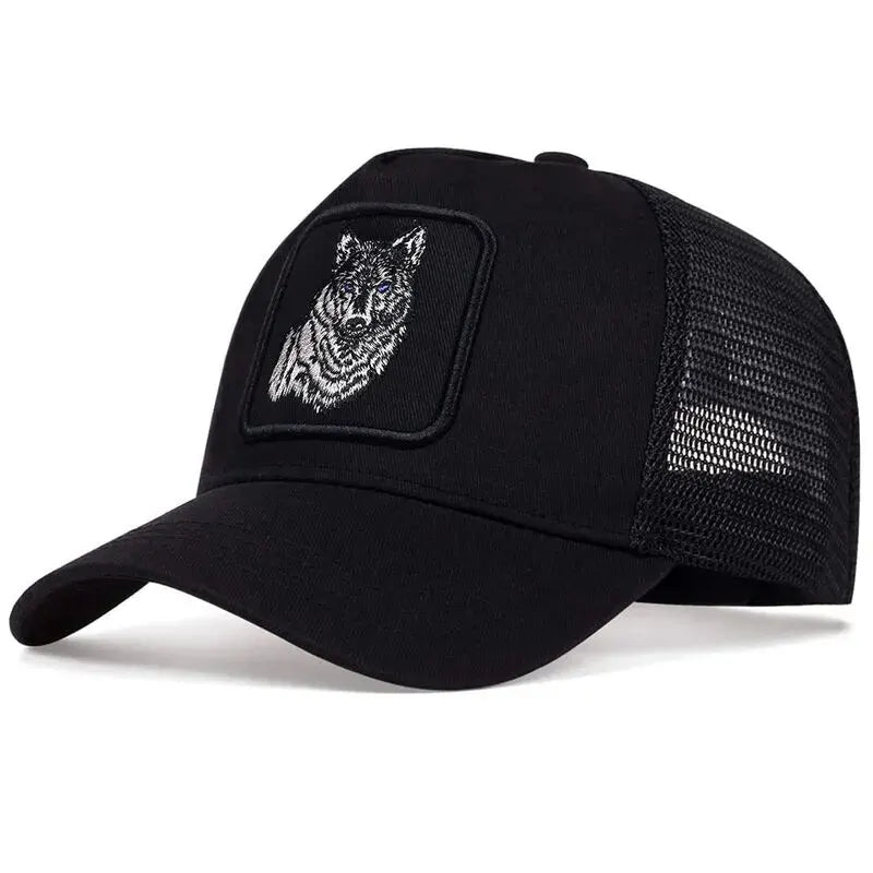 Unisex Wolf Embroidery Baseball Net Caps