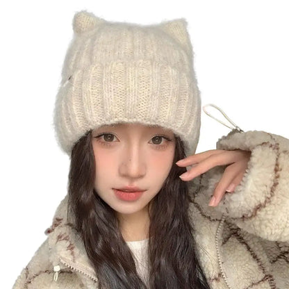 Cute Cat Ear Wool Winter Bucket Hat