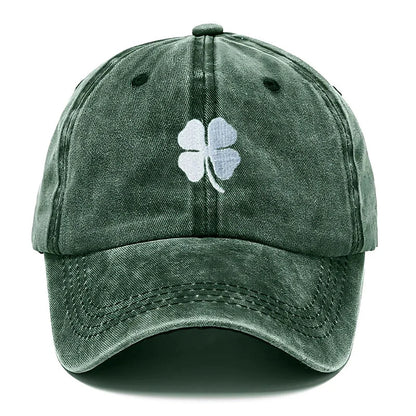 Lucky Clover Embroidery Vintage Washed Cotton Baseball Cap