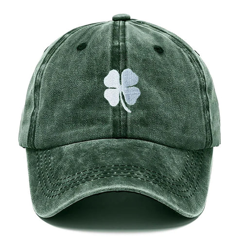 Lucky Clover Embroidery Vintage Washed Cotton Baseball Cap