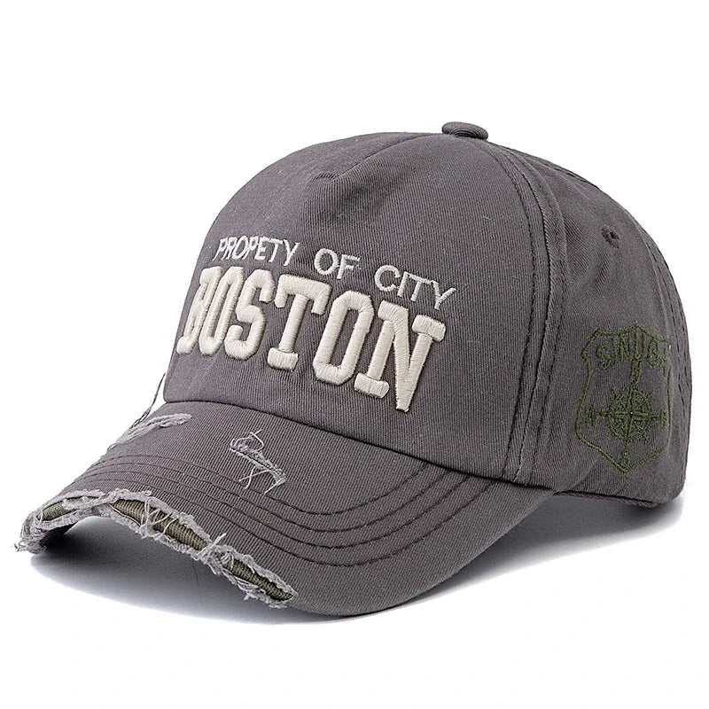 Boston Letter Embroidery Vintage Cotton Baseball Cap Unisex