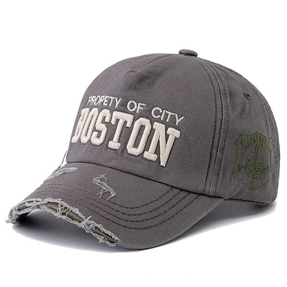 Boston Letter Embroidery Vintage Cotton Baseball Cap Unisex