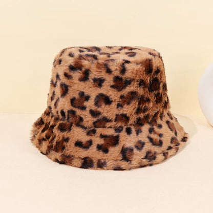 Leopard Plush Autumn Winter Fisherman Bucket Hat