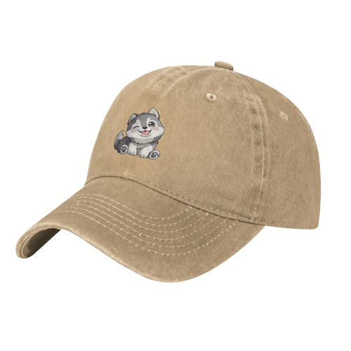 Cute Winking Kawaii Husky Denim Baseball Cap