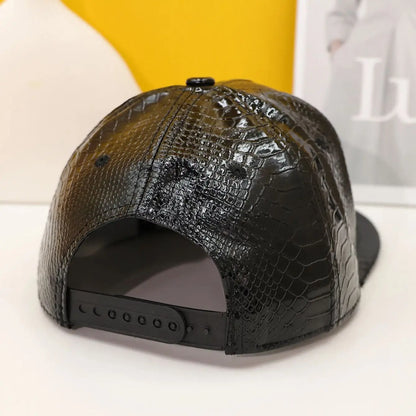 Crocodile Pattern Gold Dollar Sign Flat Brim Hip Hop Baseball Hat
