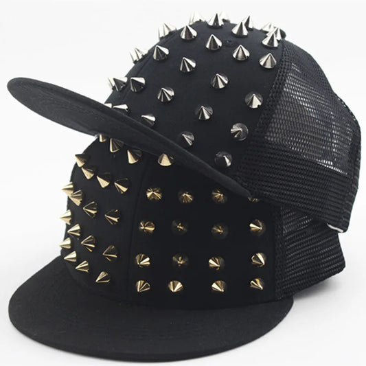 Unisex Rivet Punk Rock Flat Brim Snapback Cap