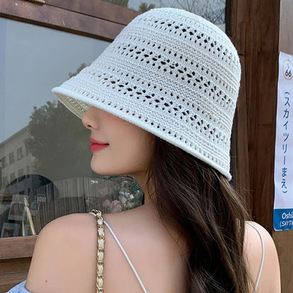 Women Hollow Dome Breathable Summer Bucket Hat