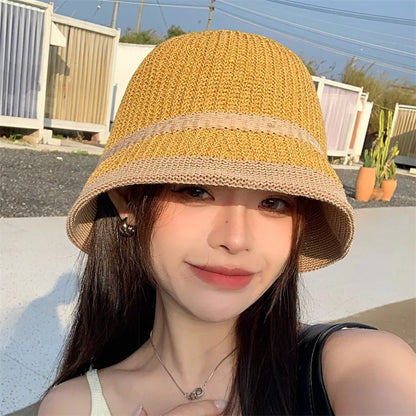 Harajuku Style Knitted Outdoor Unisex Summer Bucket Hat