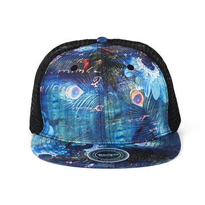 Peafowl Feather Printed Flat Visor Baseball Cap