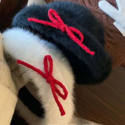 Vintage Japanese Woolen Bow Dome Bucket Hat
