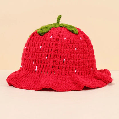 Cute Red Strawberry Sweet Handmade Knitted Fisherman Hat
