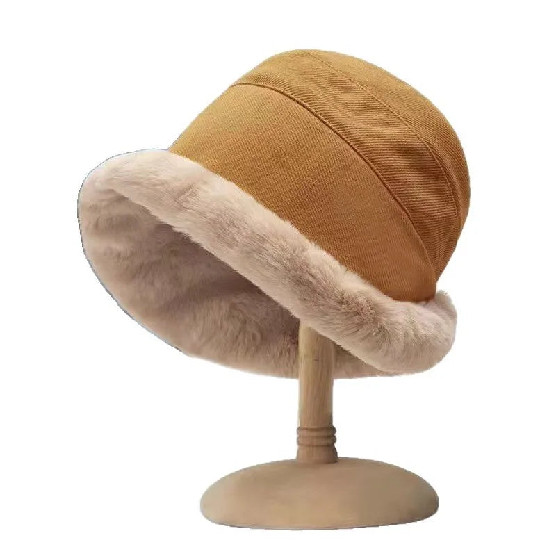 Rabbit Fur Winter Plush Ear Protection Bucket Hat