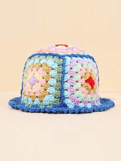 Flower Wool Knitted Insulated Double Wear Bucket Hat