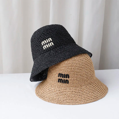 Y2K Korean Straw Handwoven Summer Bucket Hat