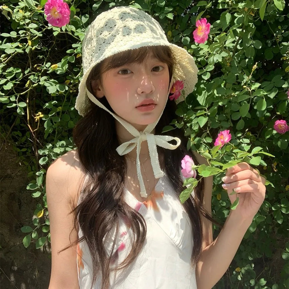 Breathable Hollow Knit Visor Bucket Hat