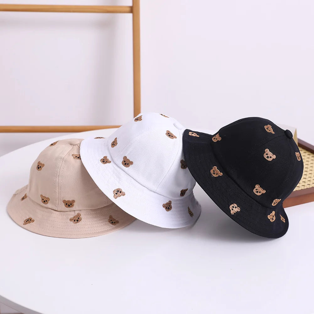 Kids Embroidered Bear Sun Bucket Hat