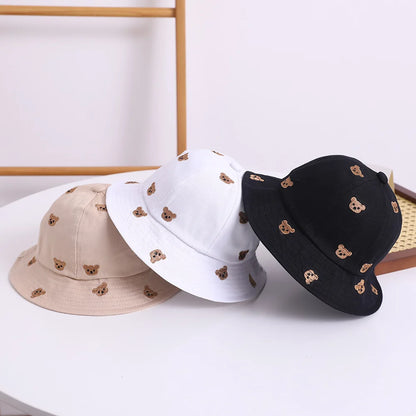 Kids Embroidered Bear Sun Bucket Hat