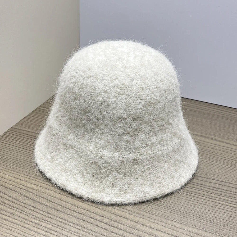 Wool Blend Knitted Plush Winter Bucket Hat