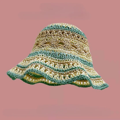 Seaside Colorful Striped Hollow Straw Bucket Hat