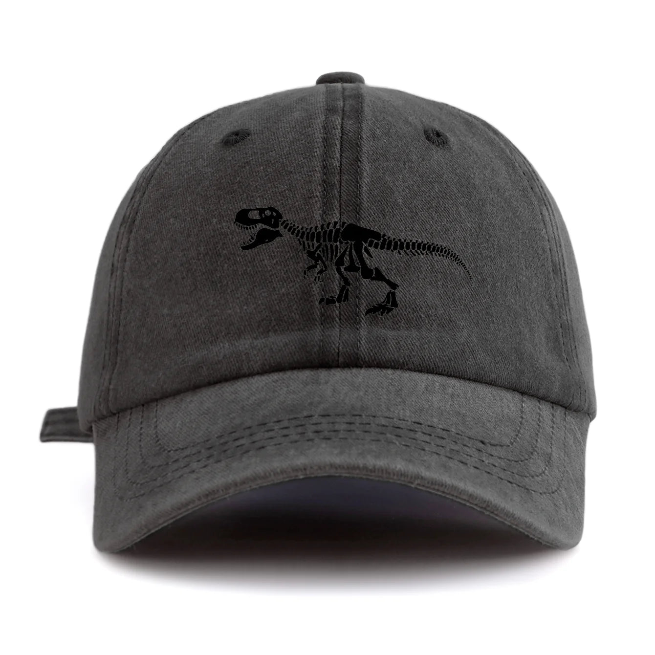 Black T Rex Print Washed Baseball Cap