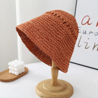 Japanese Korean Straw Woven Summer Bucket Hat