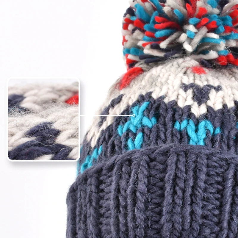 Cute Embroidered Pompom Winter Knit Bucket Hat