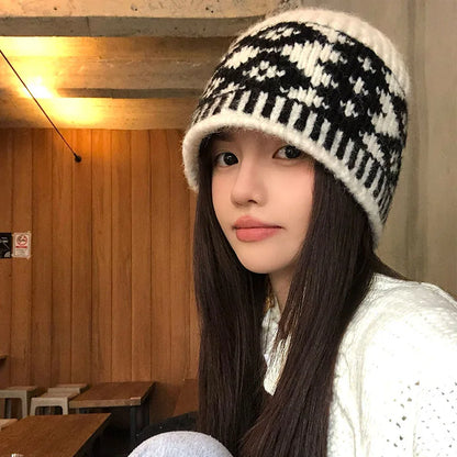 Oversize Retro Wool Knitted Winter Bucket Hat