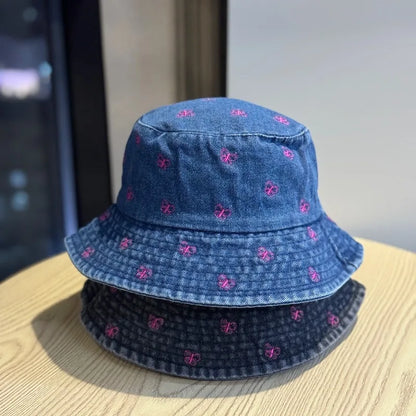 Butterfly Embroidery Denim Summer Fisherman Bucket Hat