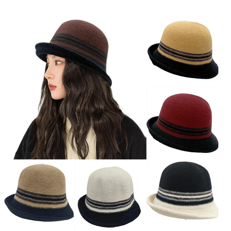 Rolled-Brim Women's Winter Bucket Hat