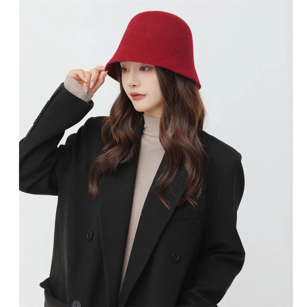 Women Vintage Felt Winter Bucket Hat