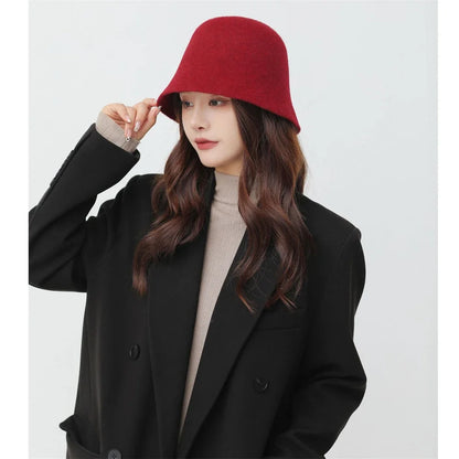 Women Vintage Felt Winter Bucket Hat