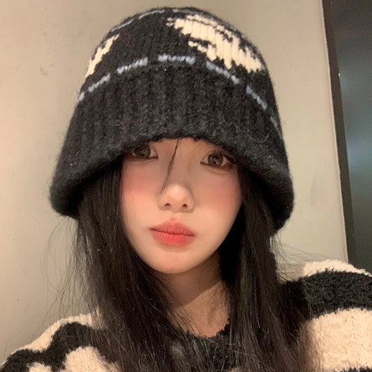 Vintage Jacquard Wool Knitted Warm Bucket Hat