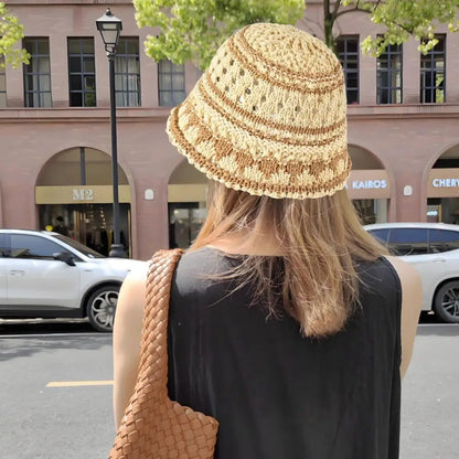 Casual Striped Hollow Breathable Foldable Travel Bucket Hat