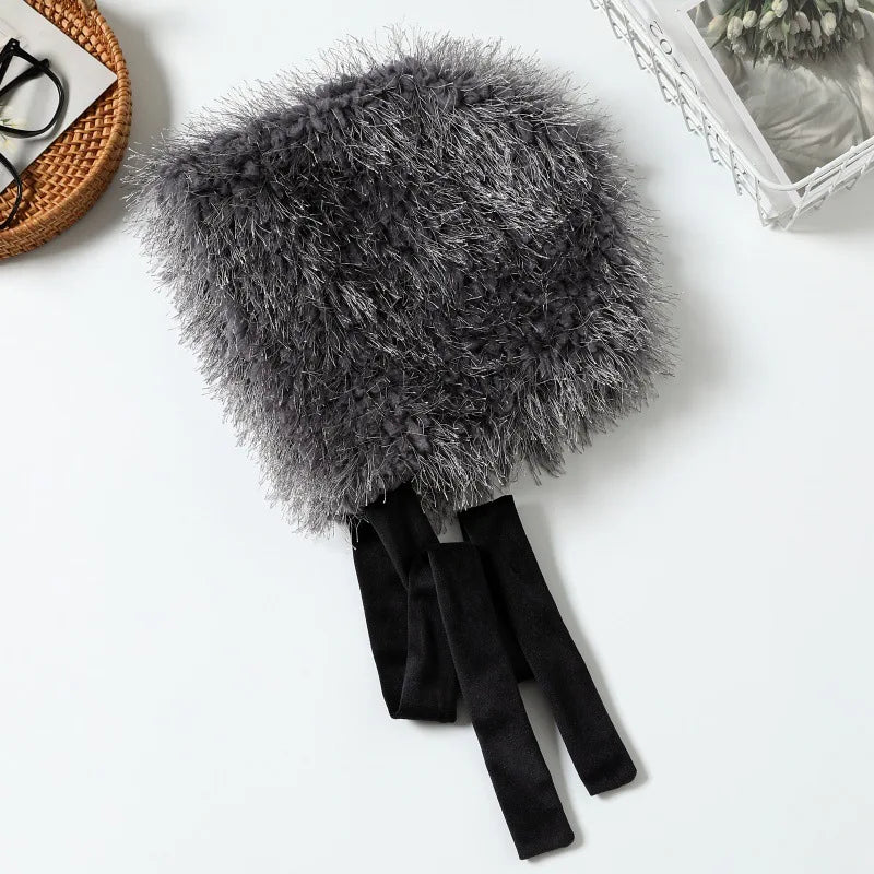 Women's Glitter Plush Knitted Bucket Hat