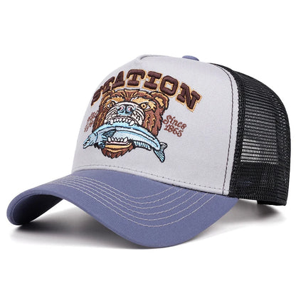 Bear Eating Fish Mesh Hip Hop Baseball Cap