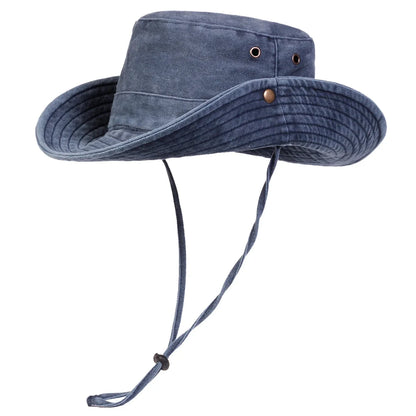 Men’s Solid Color Washed Big Eaved Outdoor Bucket Hat