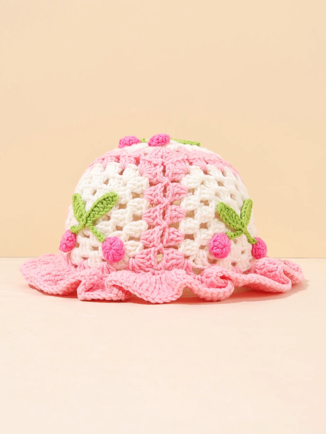 Retro Cherry Handmade Crochet Winter Bucket Hat