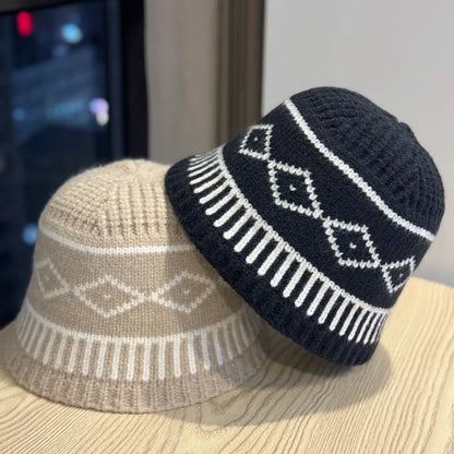 Rhombus Pattern Knitted Winter Hat