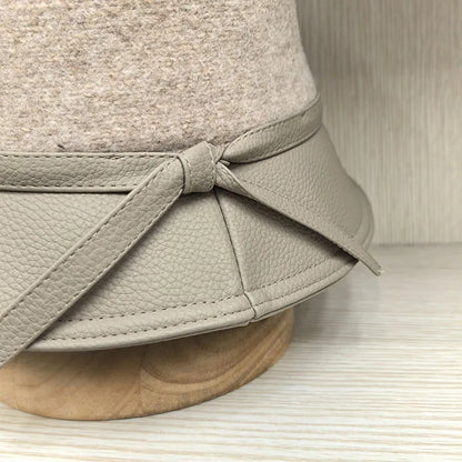 PU Leather Patchwork Wool Bucket Hat