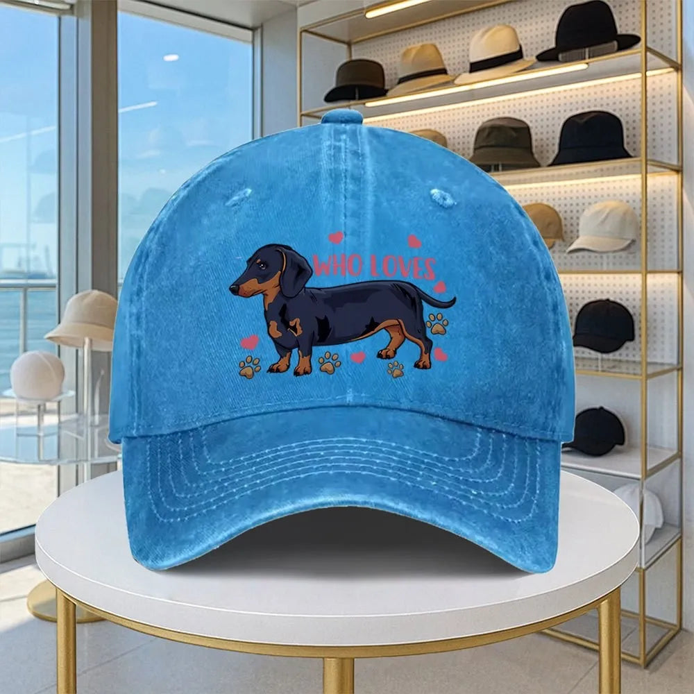 Dachshund Love Graphic Washed Cotton Baseball Cap