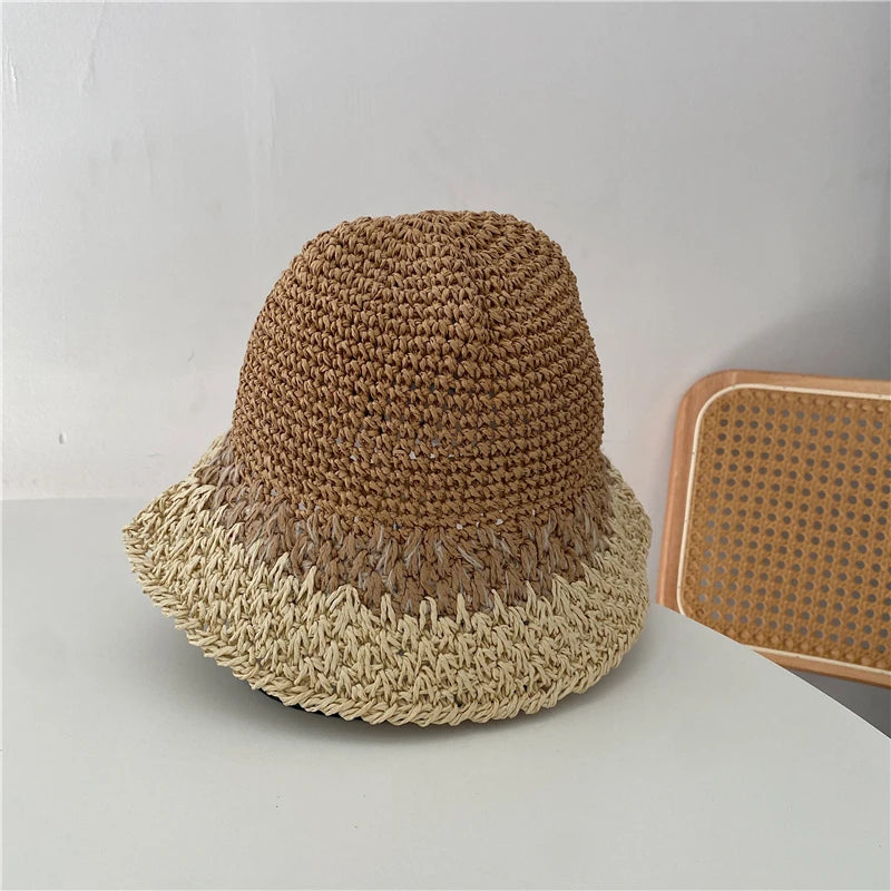 Women's Colorful Straw Woven Bucket Hat